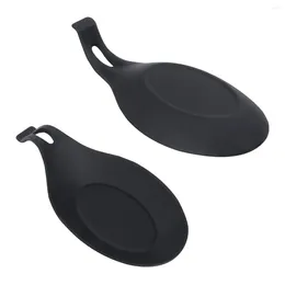 Dinnerware Sets 2 Pcs Spoon Resting Dish Stove Holder Black Cutlery Utensils Holders Silicone Storage Rack High Temperature Resistance