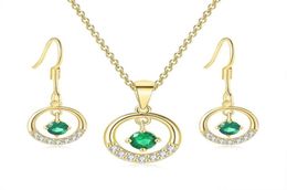 Chains TENGTENGFIT Cubic Zirconia Pendant Yellow Gold Plated Necklace EarringsGreen Simulated Emerald Fashion Jewelry Sets9543322