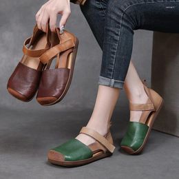 Casual Shoes Birkuir Closed Toe Flats Women Sandals Soft Soles Flat Heel Hook Loop 2cm Square Slides Genuine Leather Mixed Colors