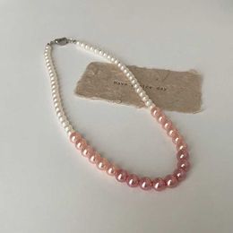 Pendant Necklaces Minar Textured Pink White Contrast Colour Imitation Pearl Beaded Necklace for Women Silver Plated Copper Toggle-clasp Choker