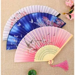 Color Hand Mix Silk Chinese Style Fans Weddings Printed Flower Butterfly Wooden Handle Wedding Dancing Props With Tassels Fy5912 0423 le