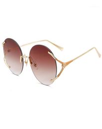 Sunglasses Fashion Vintage Rimless Round Women Designer Travel Cutting Lens Big Sun Glasses Ladies UV400 Shades5199827