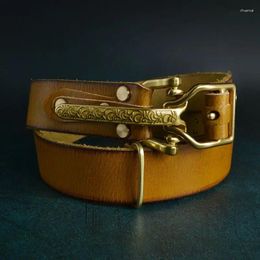 Belts 3.8CM Pure Cowhide Copper Buckle Genuine Leather For Men Belt Jeans High Quality Handmade Designer Retro Strap Male