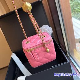 Women Luxury Bag Designer Makeup Bag 11cm Mini Box Lambskin Leather Crush Pearl Gold Ball Hardware Adjustable Matelasse Chain Cosmetic Case Purse Shoulder Handbag