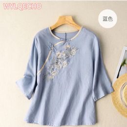 Ethnic Clothing Chinese Style Women's Vintage Top Fashion Woman Blouses 2024 Traditional Hanfu Cheongsam Oriental Embroidery