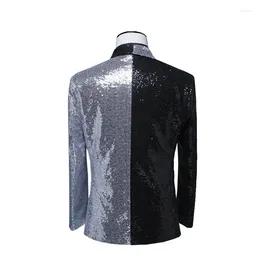Men's Suits Black And Silver Stitching Suit Jacket Shiny Sequin Dress Coats For Wedding Party Program Performance Men Blazers M-5XL