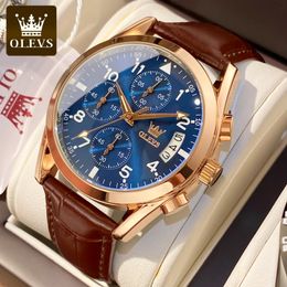 OLEVS Luxury Mens Watches Waterproof Luminous Quartz Wrist watch Leather Date Sports Top Brand Male Watch for Men Relogio 240425