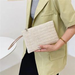 Wallets Big Wallet Wheatgrass Braided Woven Bag Women's Clip Hand Mobile Phone Change Handheld 2024