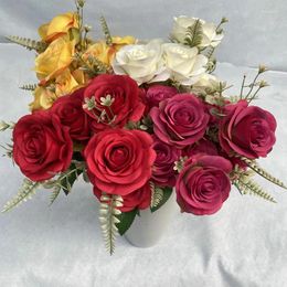 Decorative Flowers 9-head Fruit Round Rose Bouquet Bride Holding Wedding Flower Arrangement Accessories Room Home Decoration Pos