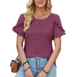 Women's Blouses Shirts Crewneck Lace Crochet Short Sleeve Cute Floral Print Loose Tunic Tops Thin Style Pullovers Female Blouse