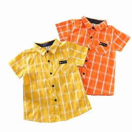 Plaid Boys Shirts Summer Cotton Linen Blend Toddler Kids Tops Childrens Clothes 240512