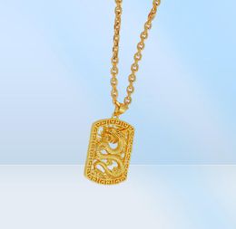 Dragon Pattern Square Pendant Chain 18K Yellow Gold Filled Mens Cool Pendant Necklace Fashion Style1398586