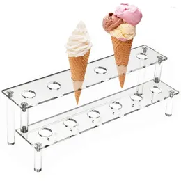 Decorative Plates Ice Cream Cone Display Stand Clear Acrylic Holder For Cones Double-Layer Design Desktop Organiser Salads