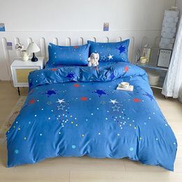 Bedding Sets 3PCS Star Duvet Cover Set Kawaii Geometric Dots Stars Microfiber Reversible Blue Comforter Single King Size