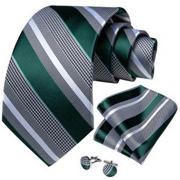 Neck Tie Set Fashion Green Blue Yellow Pink Striped Ties For Men Luxury Business Wedding Neck Tie Cufflinks Pocket Square Set Gifts For Men