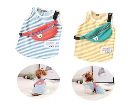 Dog Apparel Cool Tshirts With Backpack Cotton Stretch Stripe Harness Vest Summer Clothes For Chihuahua Teddy Pet Supplies S3XL2915190