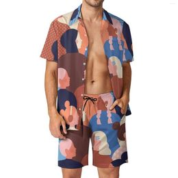 Men's Tracksuits Character Women Men Sets Cute Multi Ethnic Girl Cool Casual Shirt Set Short Sleeve Pattern Shorts Summer Beach Suit Large