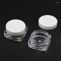 Storage Bottles 100pcs 3g Gram Clear Square Cosmetic Cream Jars With White Lid Empty Makeup Containers Sample Packaging