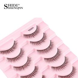 False Eyelashes SHIDISHANGPIN 5/10 Double Eyelash Cat Extension 3D Mink Half Natural Makeup Artificial Cils maquiagem Q2405101