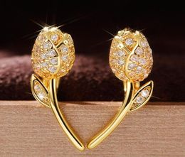 Europe and America Fashion Jewelry Yellow White Gold Plated CZRose Earrings Studs for Girls Women for Wedding Party4381562