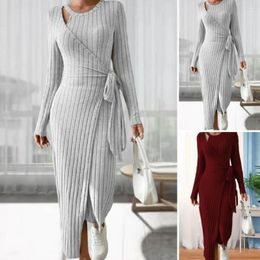 Casual Dresses Women Lightweight Dress Breathable Elegant Lace-up Maxi With Irregular Hem Striped Detail For Stylish