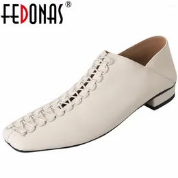 Casual Shoes FEDONAS Fashion Design Women Pumps Low Heels Genuine Leather Square Toe Soft Comfortable Office Spring Summer Woman