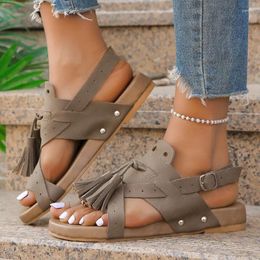 Casual Shoes Summer 2024 Women's Fashion Open Toe Flat Non-Slip Simple Solid Color Brand Design Sandals Large Size