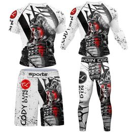 Men's Tracksuits New mens Rashguard MMA T-shirt+pants shorts 4 pieces/set Brazilian grappling jutsu Bjj boxing jersey Rash Guard sports shirt Q2405010