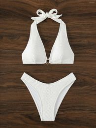 Women's Swimwear XS - L Wrinkled Halter Brazilian Pearl Bikini Female Swimsuit Women Two-piece Set Bather Bathing Suit Swim K4713