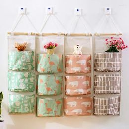 Storage Bags Dormitory Door Hanging Pocket Cotton And Linen Multi-layer 3-grid Bag Wall Fabric