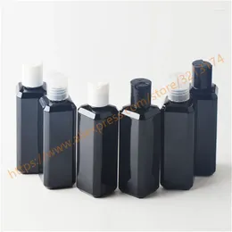 Storage Bottles 100ml Shiny Black PET Square Bottle With Plastic Disc Lid Essential Oil/Liquid/Moisturizer/Facial Water Container