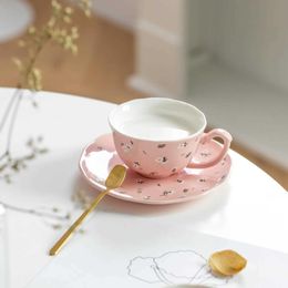 Cups Saucers European Luxury Small Flower Coffee Cup Saucer with Spoon Ceramic Colour Glaze Flower Tea Cups Office Men and Women Drinking Mug