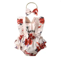 Clothing Sets 2pcs Born Infant Baby Girl Summer Floral Printed Sleeveless Ruffled Romper Bodysuit Tops & Bow Headband Clothes Set