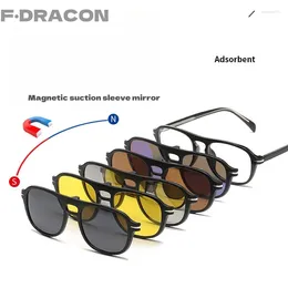 Sunglasses Frames Magnetic Suction Sleeves For Men's Fashionable Double Beam Polarized Driving Fishing Optical Prescription Glasses