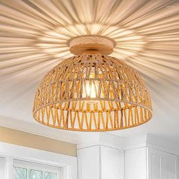 Chandeliers Chandelier Rattan Ceiling Light Fixtures Boho Lamp Shade Flush Mount Hand-Woven Small Wooden