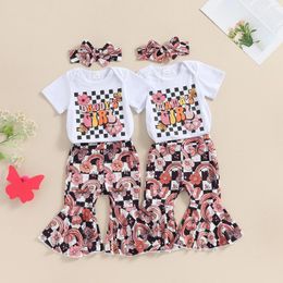 Clothing Sets Summer Infant Baby Girls Outfits Short Sleeve Romper Flare Pants Headband Set Casual Clothes