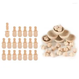 Decorative Figurines 20Pcs Unfinished Wooden Peg Nesting Dolls People Bodies & 1 Set Acorn Counting And Sorting Deco