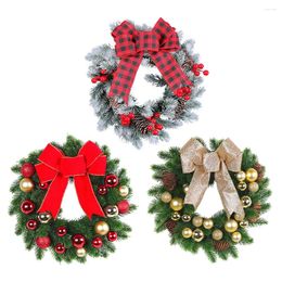 Decorative Flowers Bowknot Christmas Advent Wreath Cordless Pine Garland Multifunctional With Led Light String Party Year Decor Props