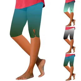 Women's Pants Gradient Printed Quarter 2024 High Waist Hollow Yoga Casual Pyjama Leggings Womens Denim