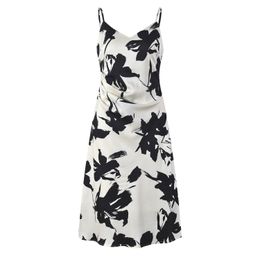 Summer White Floral Print Dress Sleeveless V-Neck Knee-Length Casual Dresses Y4W09233N