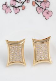 Luxury 18k gold filled S925 Sterling Silver Iced out CZ Diamond Zirconia square 18K gold silver plated Stud Earrings for men women6339187