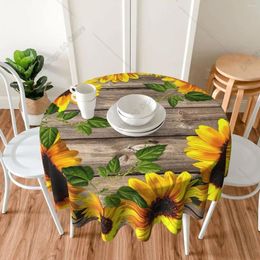 Table Cloth Fall Round 70 Inch Autumn Sunflower Tablecloth For Tables Wood Grain Cover Protector