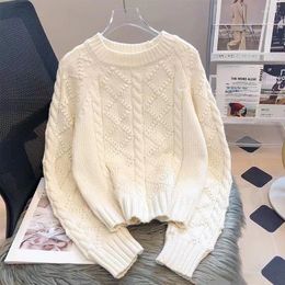 Women's Sweaters Autumn/Winter Fashion Design Feel Thickened Short Round Neck Thread Loose Versatile Foreigner Long Sleeve Sweater