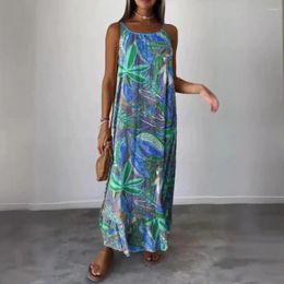 Casual Dresses Printed Maxi Dress Women Summer Bohemian Style Leaf Print For Vacation Beach Sleeveless Backless O Neck