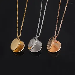 Pendant Necklaces 1Pc Stainless Steel Round Locket Necklace For Women Men Openable Po Frame Fashion Jewelry Accessories