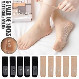 Women Socks 5Pair Nylons Massage Bottom Dotted Rubber Invisible Crystal Silk Sheer Ankle Non-marking Short Stockings