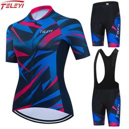 Fans Tops Tees Pink bicycle jersey set for womens summer short sleeved clothing MTB uniform Maillot Rope Ciclismo Q240511