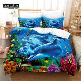 Bedding Sets Blue Dolphin Design Duvet Cover Set Fashion Soft Comfortable Breathable For Bedroom Guest Room Decor