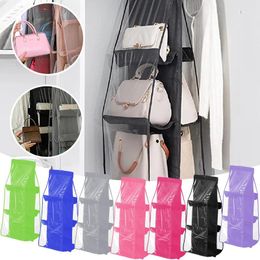 Storage Bags 6 Pockets Shelf Tote Rack Bag Clear Hanging Purse Handbag Organiser Holder Wardrobe Closets Wholesale
