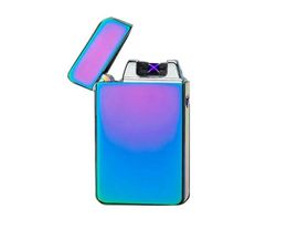 USB Charging Electronic Cigarette Lighter Double Fire Cross Twin Arc Pulse Electric Lighter Metal Portable Windproof Lighters LX419102440